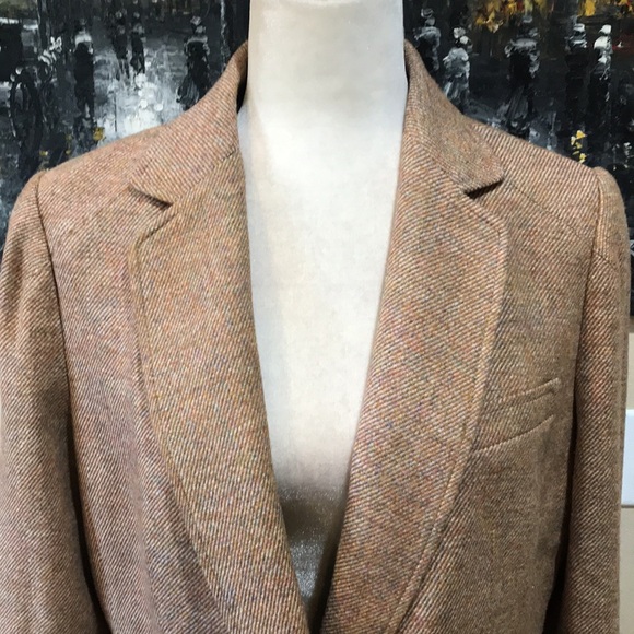 Talbots Plus Size Wool Blend Tan Tweed One Button 3 Pocket Blazer Jacket-16 - Picture 5 of 15